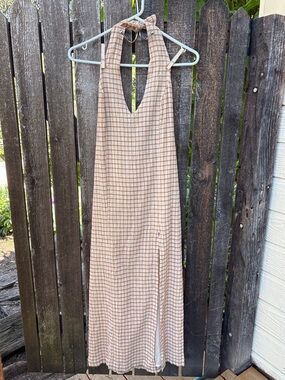 Paloma Wool Rosa Gingham Halter Dress NWOT In Cream & Brown Sz S